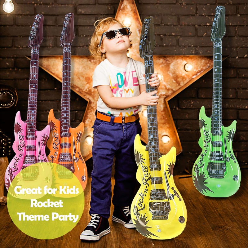 Novelty Place 12Pcs Inflatable Guitar for Kids - 35In Blow Up Electric Guitars Assorted Colors, Waterproof Inflatable Rock Star Guitar Toy for 80s 90s Musical Concert Themed Party Favor - Image 4